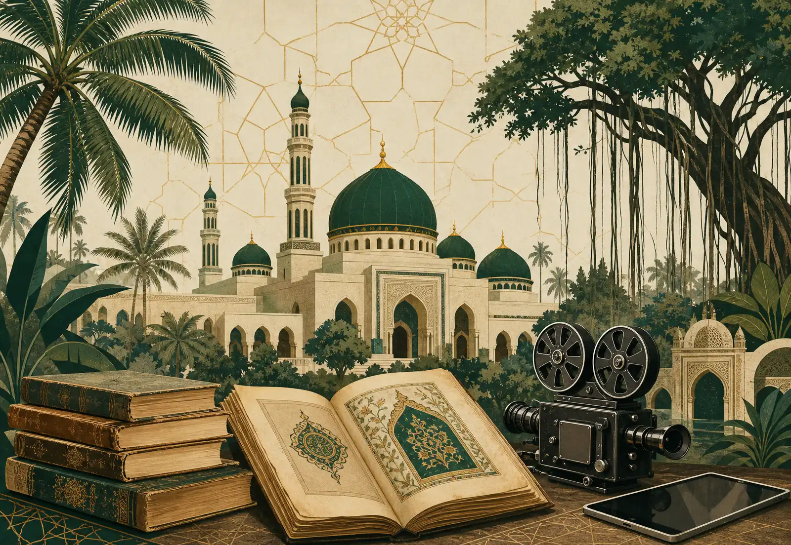 Ilustrasi kompleks masjid dan khazanah budaya Islam Nusantara